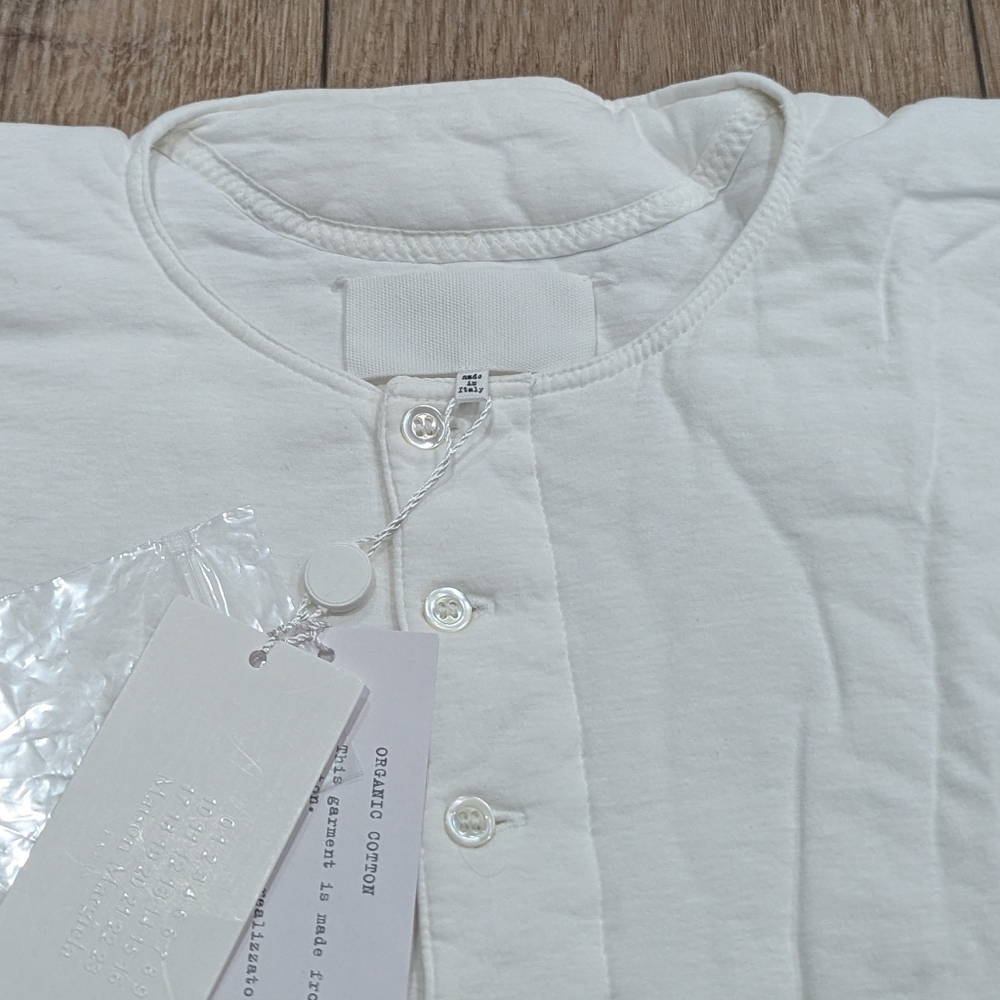 $850 Mens MM6 Maison Margiela Bird Embroidered LS Henley Shirt White 52 US 42 - Picture 3 of 9